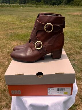 Ladies Ono Brown Leather Ankle Boots with Gold Buckles